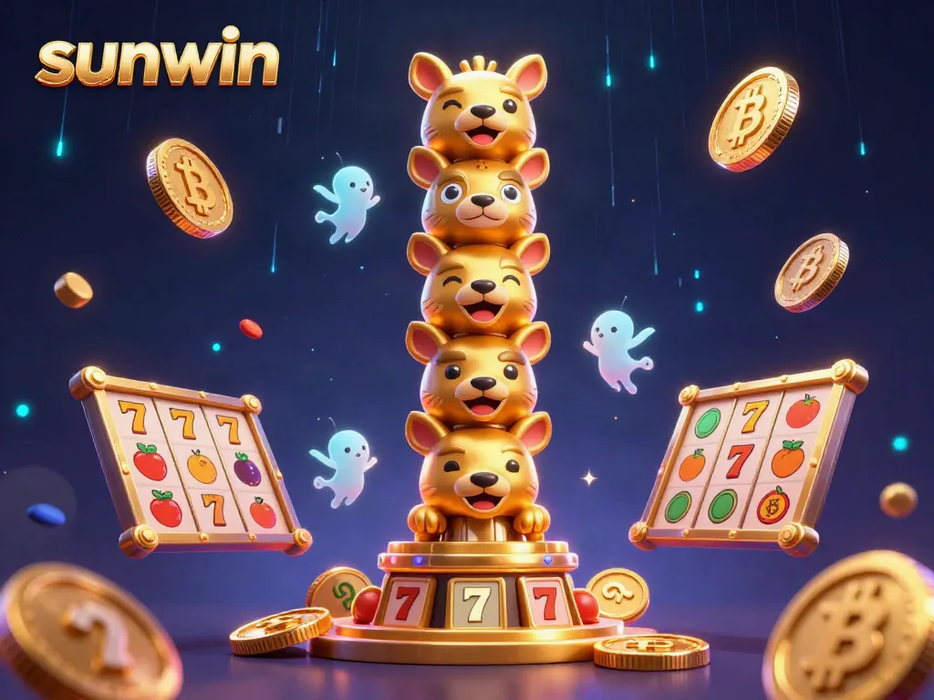 Experience thrills at SUNWIN casino with dynamic slot reels and vibrant golden totem elements.