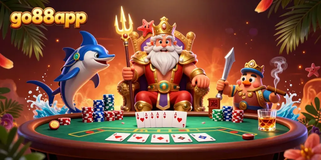 Engage in spectacular gambling action with the go88app featuring Neptune and dynamic poker elements.